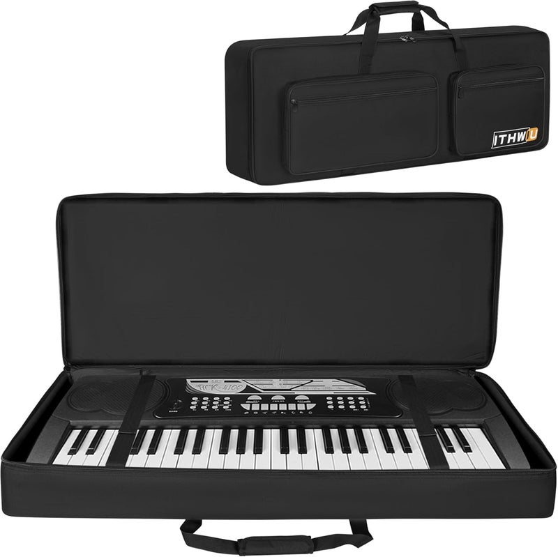 ITHWIU Padded 8mm Shockproof Slim61 Keys Keyboard Case Electric Piano Keyboard Gig Bag Well Protection with Adjustable Straps and 4-Pocket for Keyboard Accessaries, Black (Interior: 37.8”×13”×6”) - Image 2